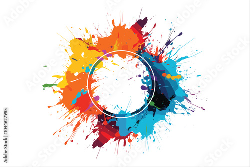 A colorful abstract painting of a rainbow colored splash of color set