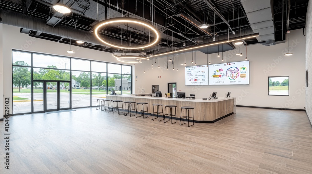 Obraz premium Bright and Airy Modern Office Space with Minimalist Design and Furnishings
