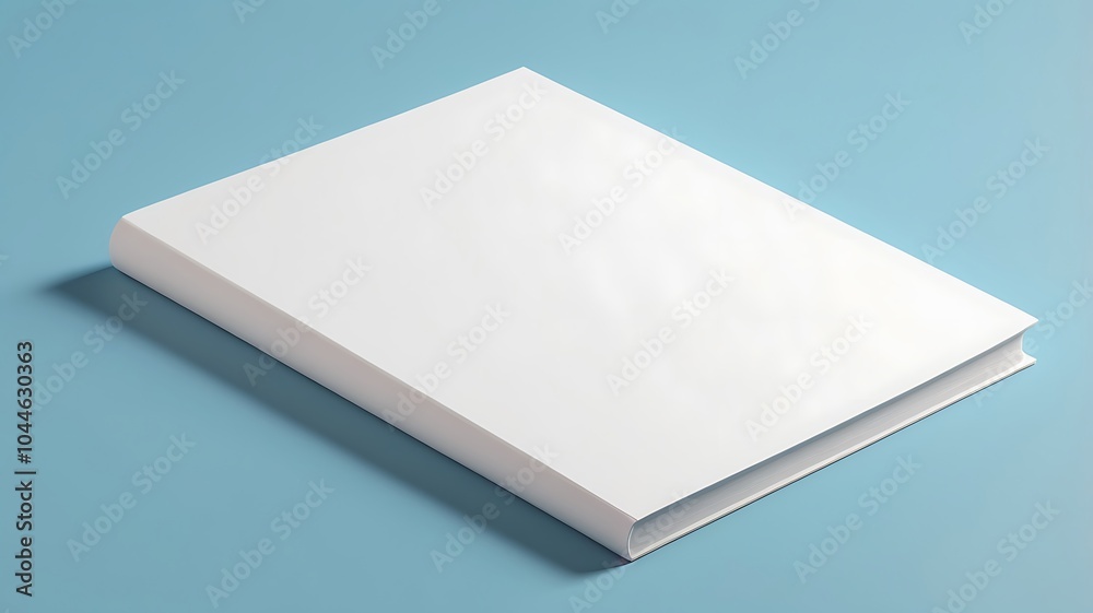 a blank white book cover mockup isolated on pastel blue background