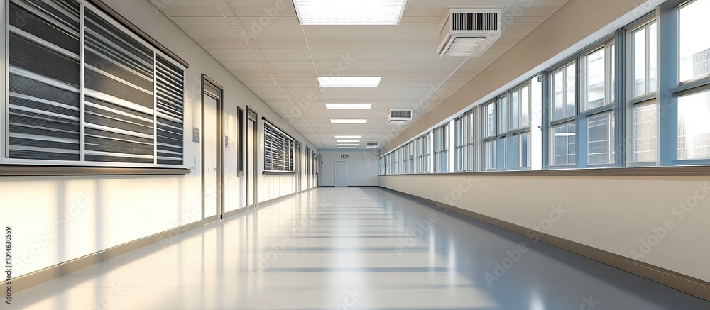 Long Corridor With Row Of Industrial Air Conditioning Units . Long Corridor With Row Of Industrial Air Conditioning Units .