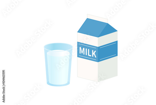コップに入った牛乳と牛乳パックのベクターイラスト
