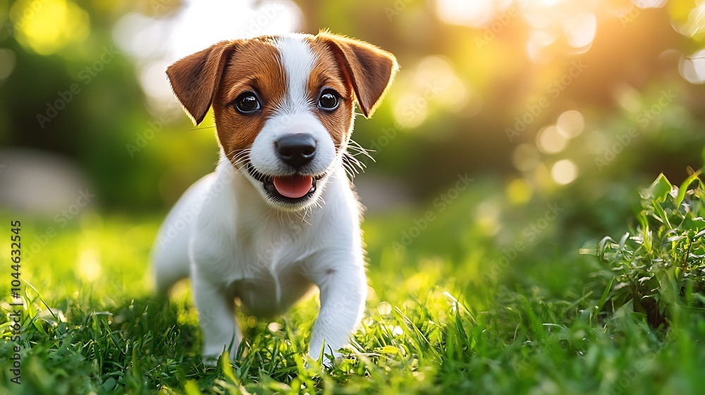 Cheerful Puppy Rolling on Green Grass Cheerful Puppy Rolling on Green Grass