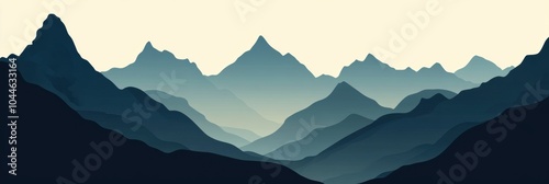 A tranquil mountain range silhouette rises against a muted sky, inviting a sense of adventure and exploration at dawn. Generative AI photo