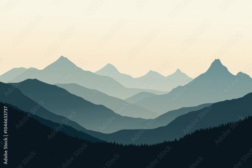 A silhouette of a majestic mountain range captures the spirit of adventure, with sharp outlines against a soft, muted sky at dawn. Generative AI A silhouette of a majestic mountain range captures the spirit of adventure, with sharp outlines against a soft, muted sky at dawn. Generative AI