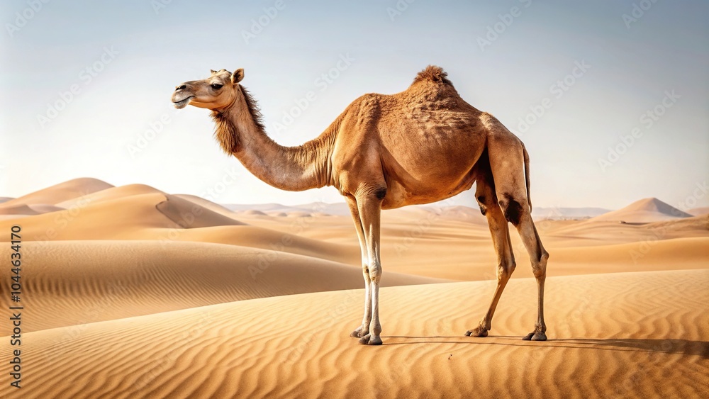 Symmetrical Arabian camel standing in desert Symmetrical Arabian camel standing in desert