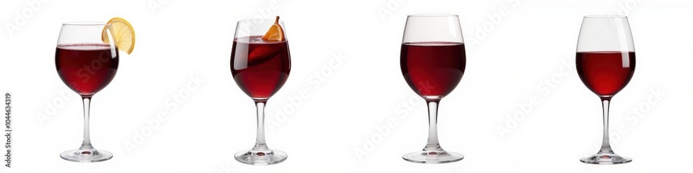 Various wine glasses with red beverage