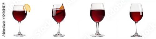 Various wine glasses with red beverage