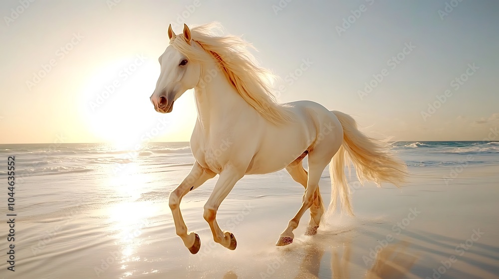 Graceful Palomino Horse Running Joyfully by the Sea Graceful Palomino Horse Running Joyfully by the Sea