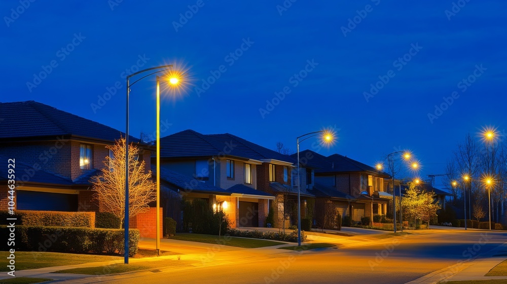 Suburban Community Streets with Bright Lighting at Night