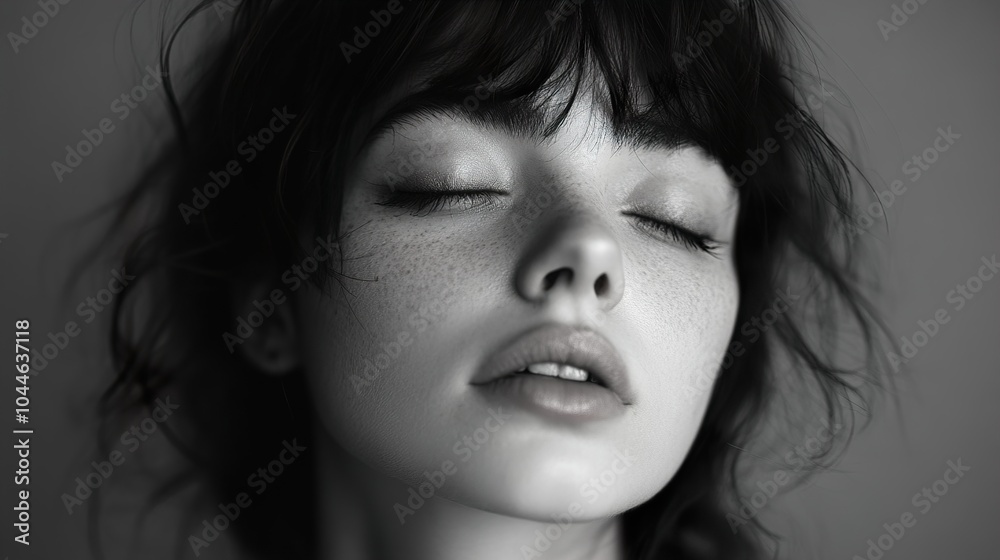 Black and White Portrait of a Woman with Eyes Closed Black and White Portrait of a Woman with Eyes Closed