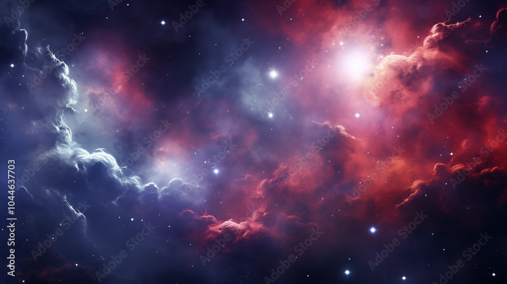 Naklejka premium abstract cosmic filled with glowing nebulae, stars, and swirling clouds landscape view of universe in vibrant colors