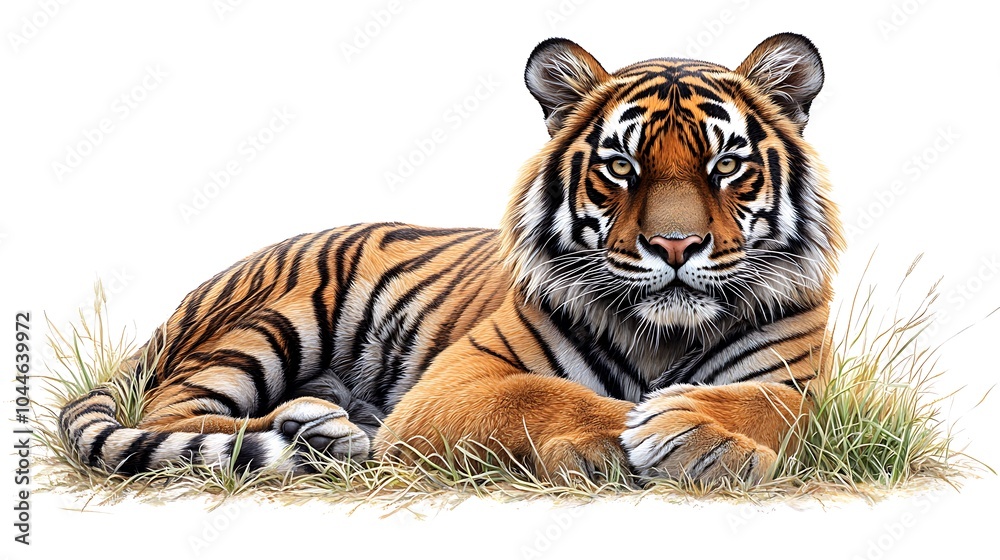 Fototapeta premium Majestic Tiger in Full Display on Grass