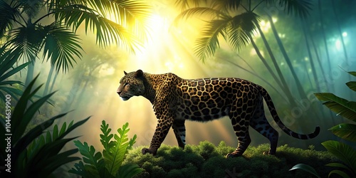 Silhouette of a stealthy jaguar in the jungle, an elusive spotted predator