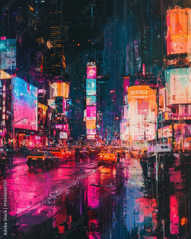 Fototapeta premium Vibrant Neon Cityscape with Futuristic Elements