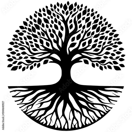 Silhouette of a lush tree taking root