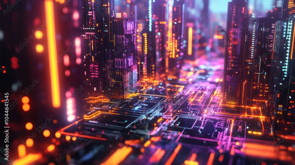 Fototapeta premium Neon Cityscape - Futuristic Digital Art