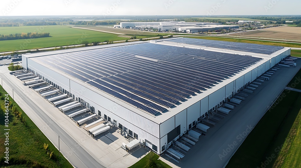 Aerial view of a modern high technology renewable solar energy facility buildings, environmental green energy ecological concept landscape Aerial view of a modern high technology renewable solar energy facility buildings, environmental green energy ecological concept landscape