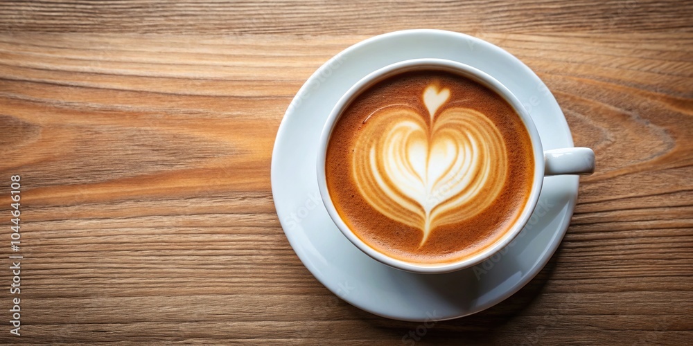 Symmetrical cup of coffee with a heart shaped decoration Symmetrical cup of coffee with a heart shaped decoration