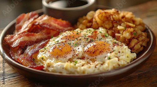 Classic American breakfast with coffee