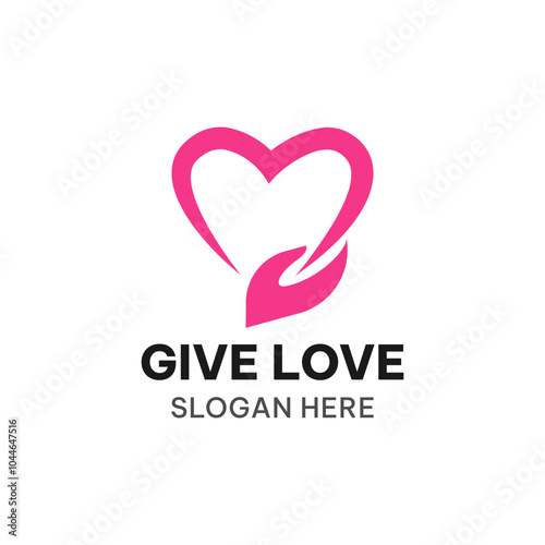 Give Love logo template in simple style. Heart and hand vector illustration 