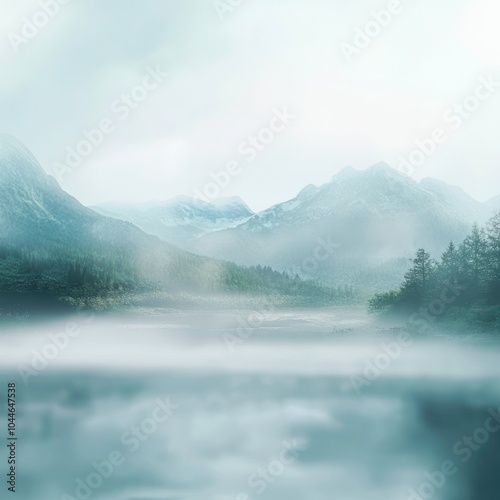 Blurred mountain landscape background with mist