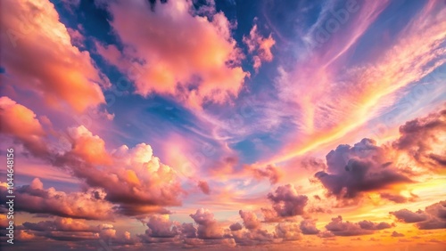 Fototapeta Naklejka Na Ścianę i Meble -  Light soft panorama sunset sky background with pink clouds, sunset, clouds, sky, pink, sun rays, dusk, evening, nature