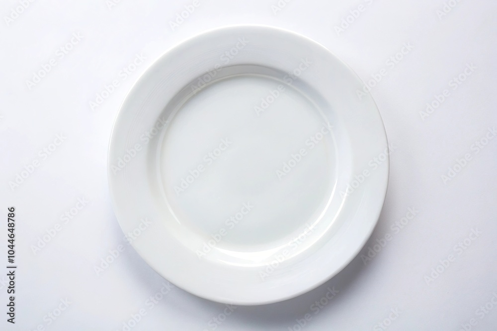 Symmetrical empty white porcelain plate on white background Symmetrical empty white porcelain plate on white background