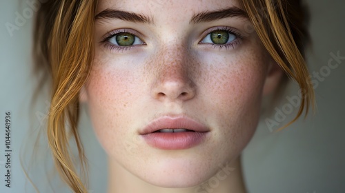 Close-up face of a beautiful woman, pretty face woman with hazel eyes and soft skin