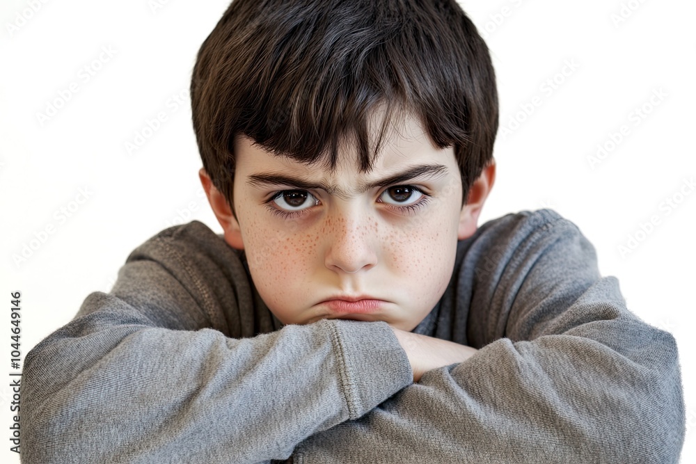 A boy with a serious expression, looking frustrated. A boy with a serious expression, looking frustrated.