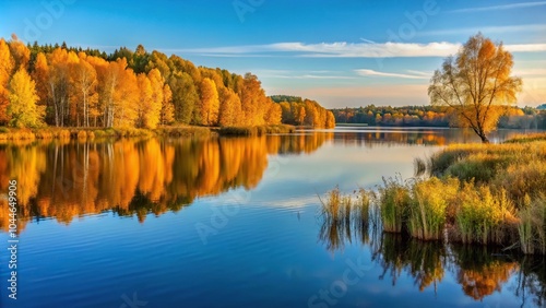 Silhouette of autumn lake Svetloyar in Nizhny Novgorod region