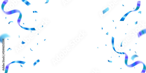 Falling shiny blue confetti isolated on transparent background. Bright festive tinsel of blue color. Anniversary or birthday design template.