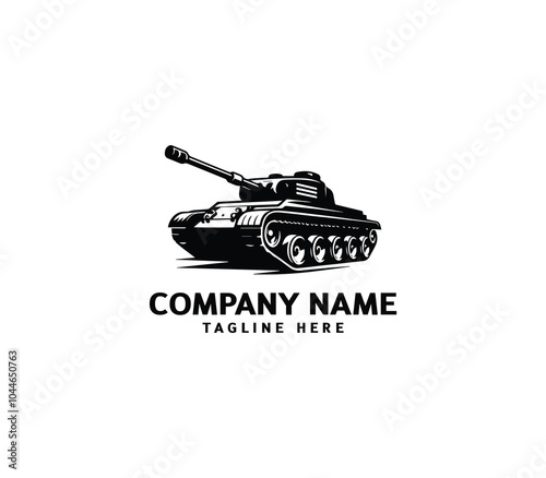 Vector military Tank logo design. Black silhouette of a military tank. Military machine logotype