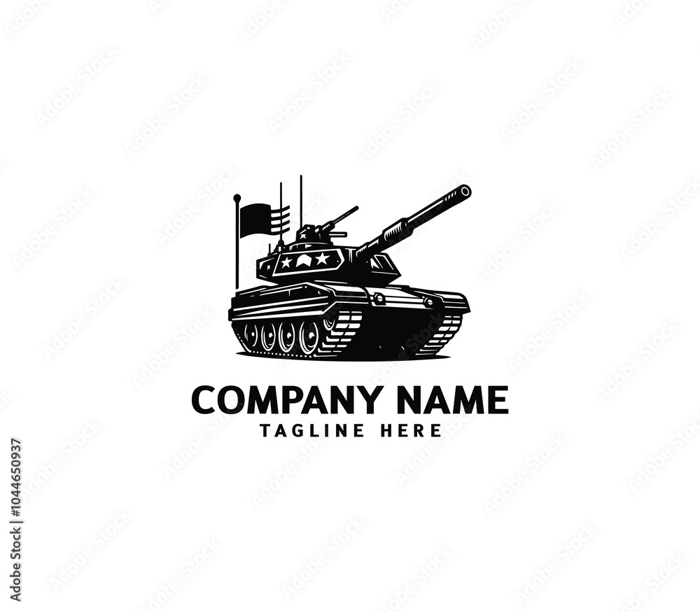 Fototapeta premium Vector military Tank logo design. Black silhouette of a military tank. Military machine logotype
