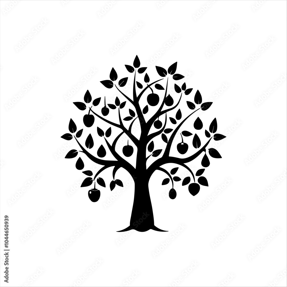 Black Silhouette Fruit Tree with Apples Clip Art Black Silhouette Fruit Tree with Apples Clip Art