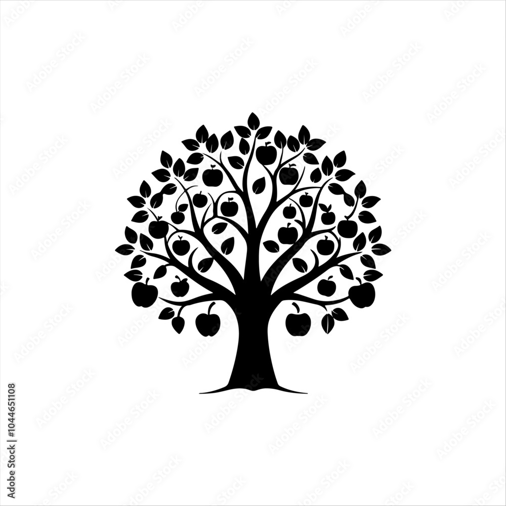 Obraz premium Black Silhouette Fruit Tree with Apples Clip Art