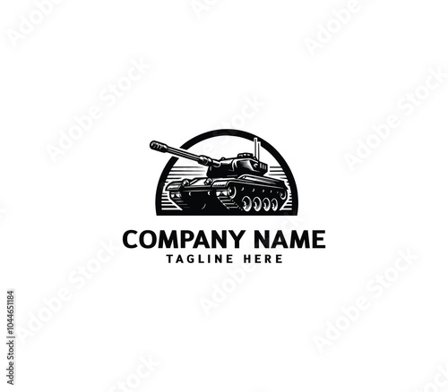 Vector military Tank logo design. Black silhouette of a military tank. Military machine logotype photo