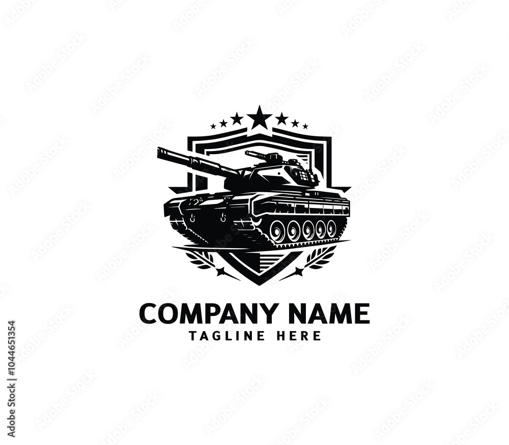 Vector military Tank logo design. Black silhouette of a military tank. Military machine logotype