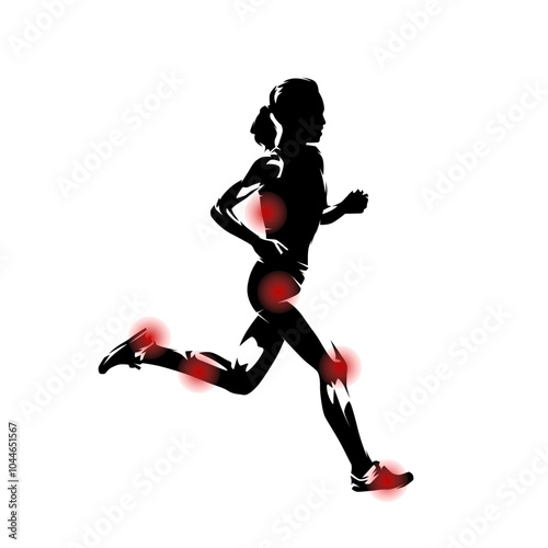 Obraz na płótnie Injuries and pain when running. Health problems of athletes. The figure of a running woman with frequent health problems highlighted w salonie