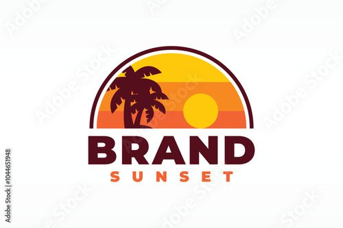 sunset on tropical island logo