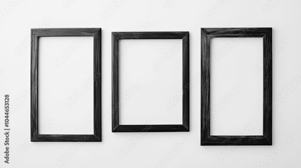 Three Black Rectangular Wooden Frames Arranged on a White Background Generative AI Three Black Rectangular Wooden Frames Arranged on a White Background Generative AI