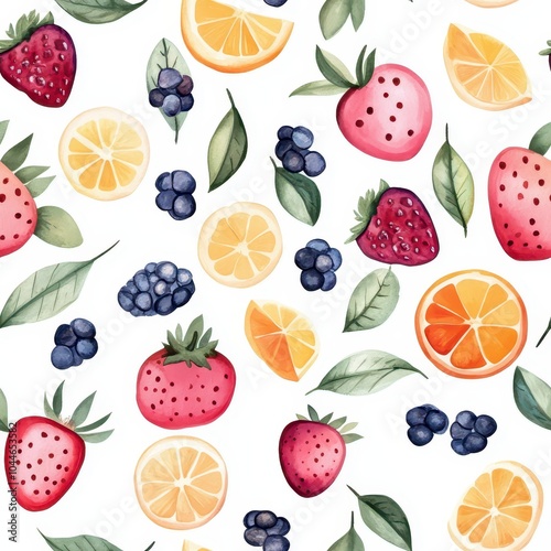 Vibrant Watercolor Fruits Illuminated by Soft Light for a Fresh and Inviting Visual Experience