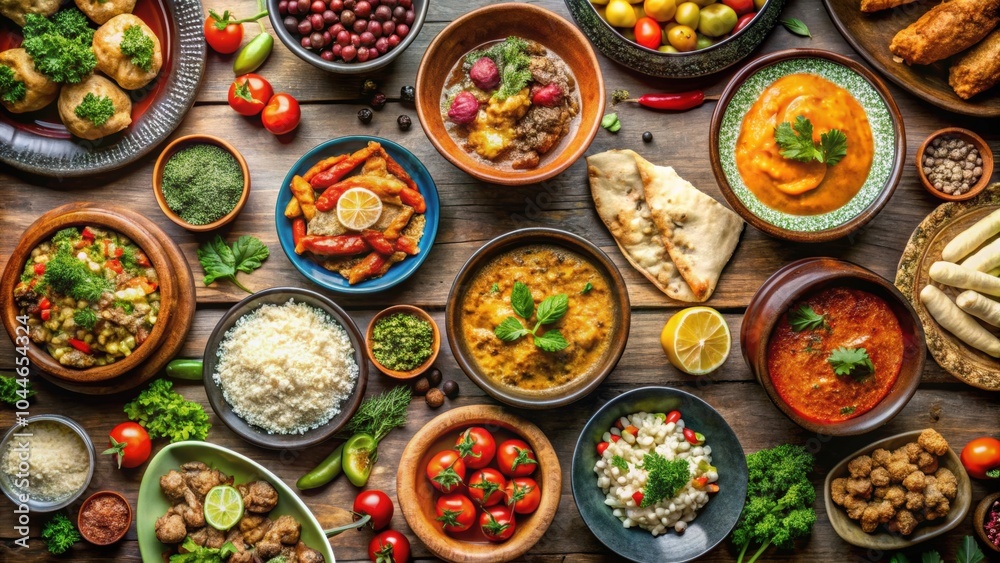 Diverse selection of dishes from around the world , global flavors, multicultural, international food, fusion cuisine Diverse selection of dishes from around the world , global flavors, multicultural, international food, fusion cuisine
