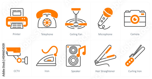 A set of 10 home appliances icons as printer, telephone, ceiling fan