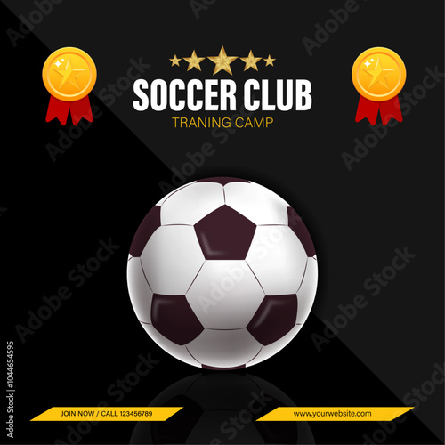 Award winning soccer institution, Soccer traning club, Sports concept template design, Soccer football vector illustration.