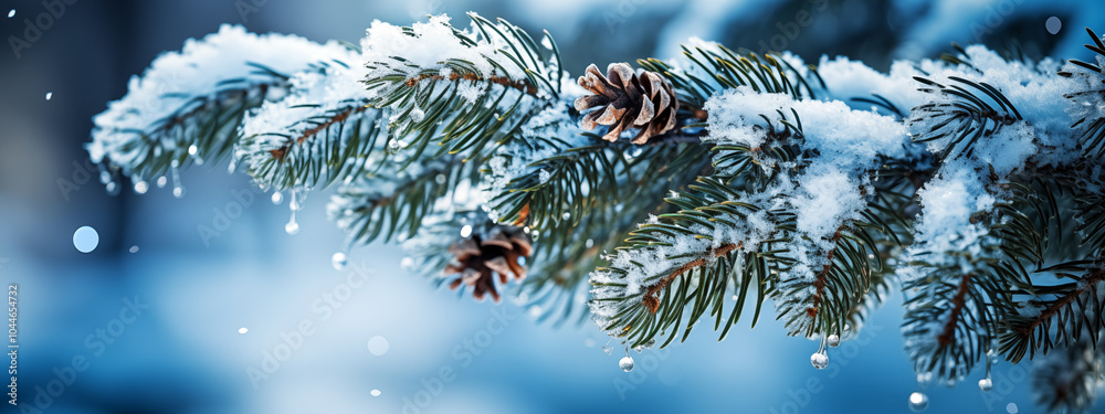 Tree branches covered in snow. closeup of snow covered evergreen branch in forest. snow covered pine needles Tree branches covered in snow. closeup of snow covered evergreen branch in forest. snow covered pine needles