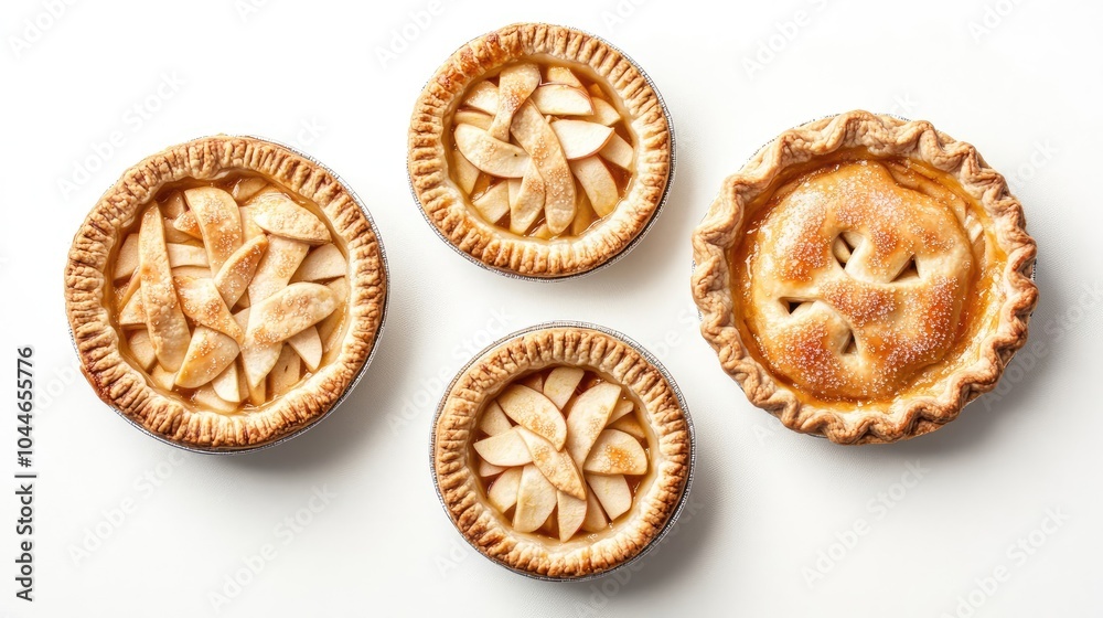 Classic Apple Pies on White Background With Golden Crusts Generative AI Classic Apple Pies on White Background With Golden Crusts Generative AI