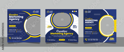 Digital Marketing Social Media Post Template, Online Live Webinar, Business Conference Web Banner Square Flyer Template Set.