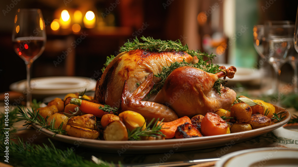 A large turkey is surrounded by vegetables A large turkey is surrounded by vegetables