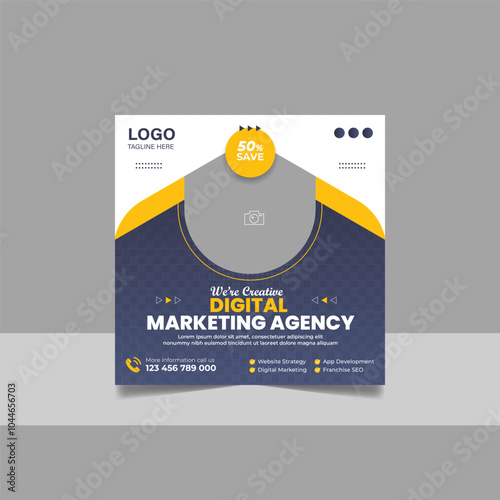 Digital Marketing Social Media Post Template, Online Live Webinar, Business Conference Web Banner Square Flyer Template Set.