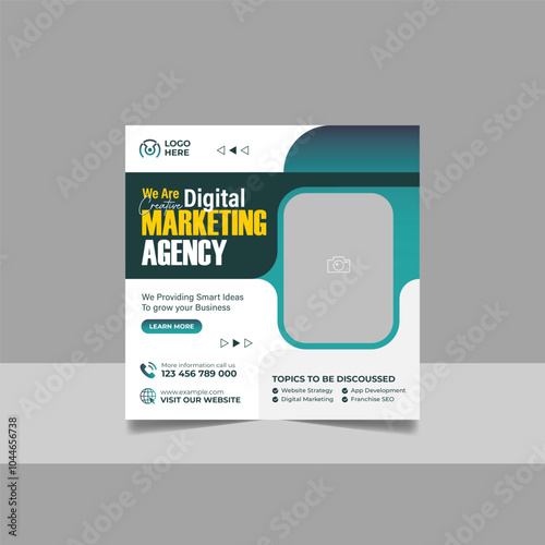 Digital Marketing Social Media Post Template, Online Live Webinar, Business Conference Web Banner Square Flyer Template Set.